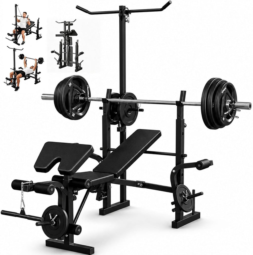 8-in-1 Foldable Weight Bench Home Gym Set