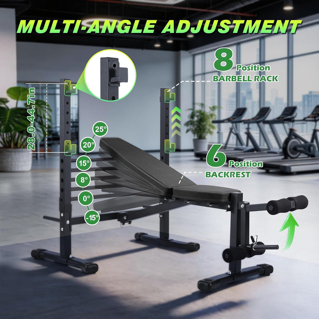 Adjustable Weight Bench with Barbell Rack