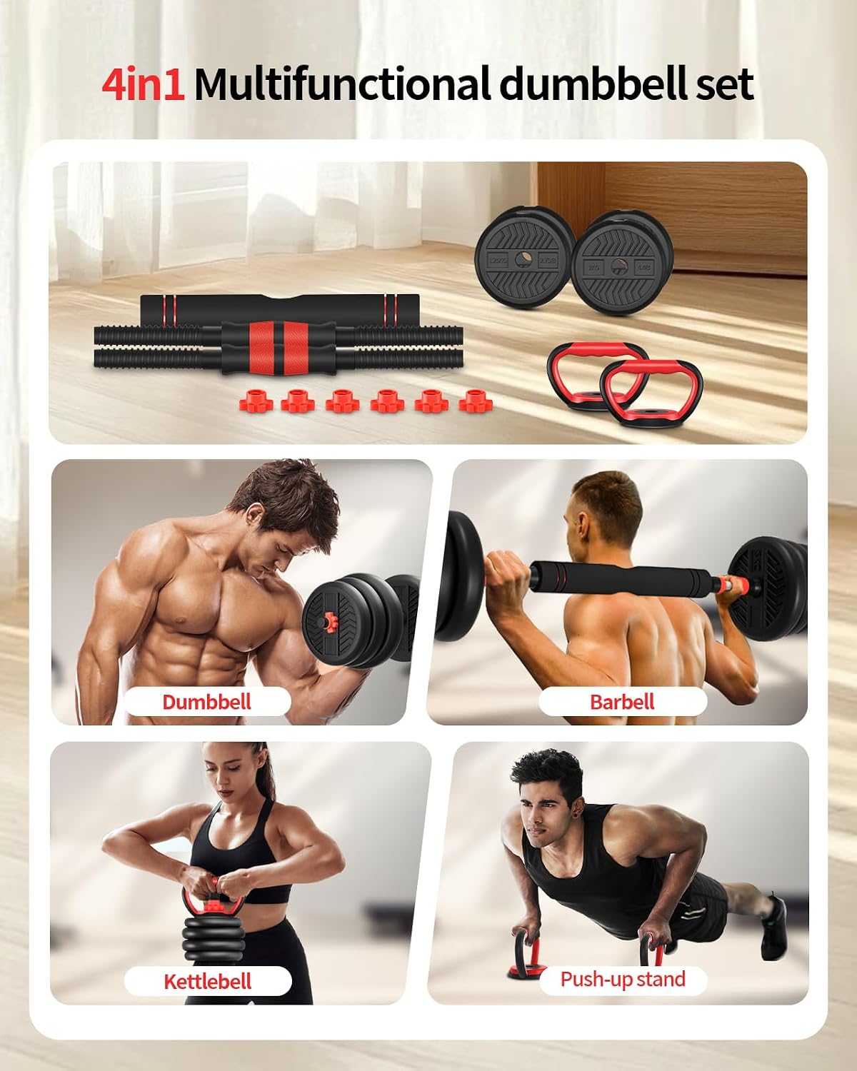 4 in1 Adjustable Dumbbells Weight Set