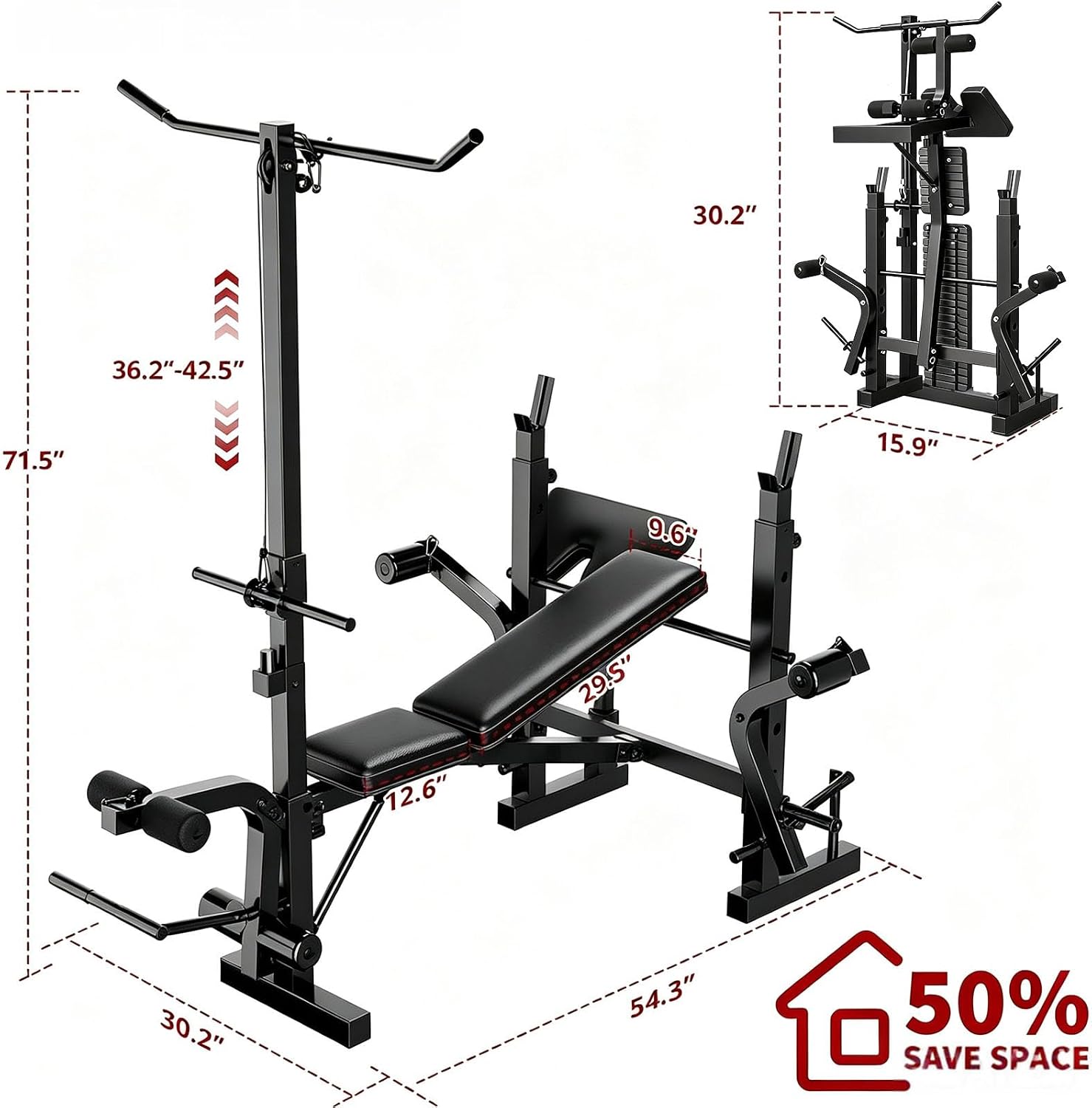 8-in-1 Foldable Weight Bench Home Gym Set