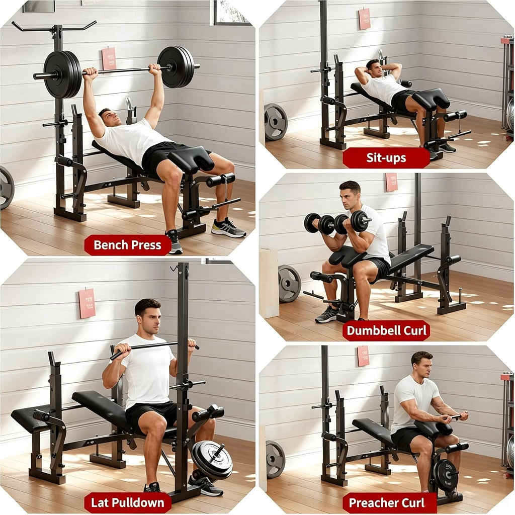 8-in-1 Foldable Weight Bench Home Gym Set
