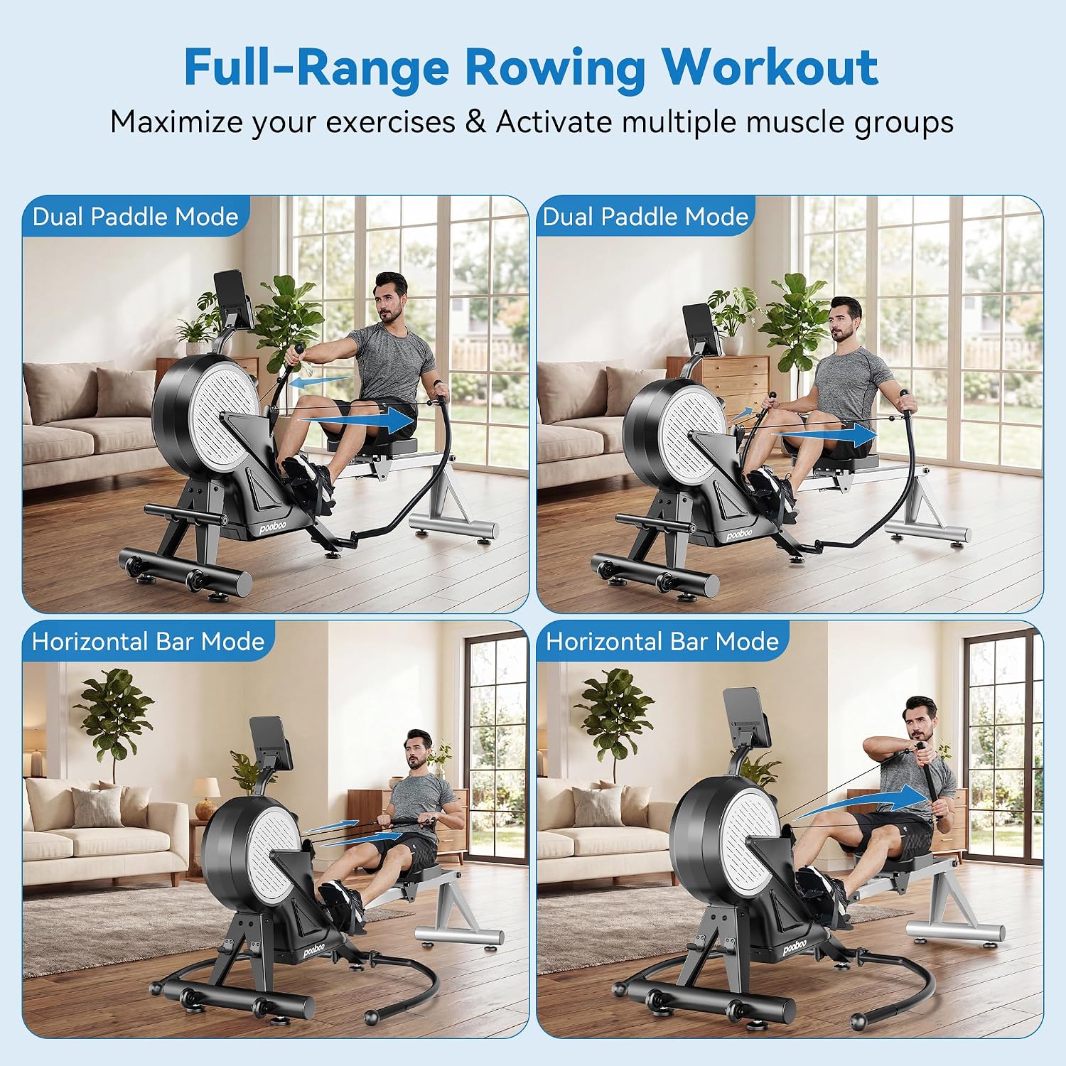 Dual Resistance Foldable Rowing Machine for Home
