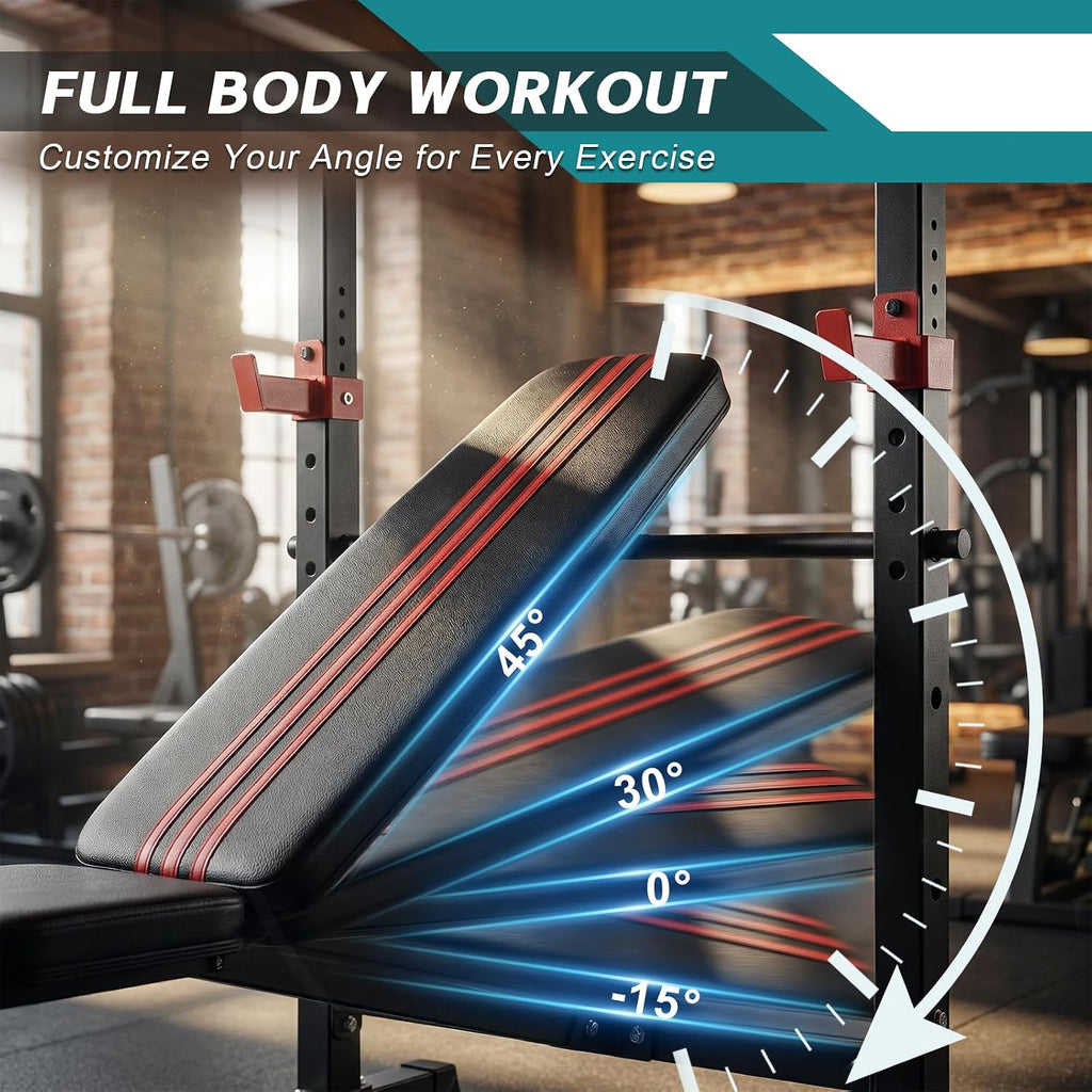Adjustable Foldable Weight Bench Set with Rack