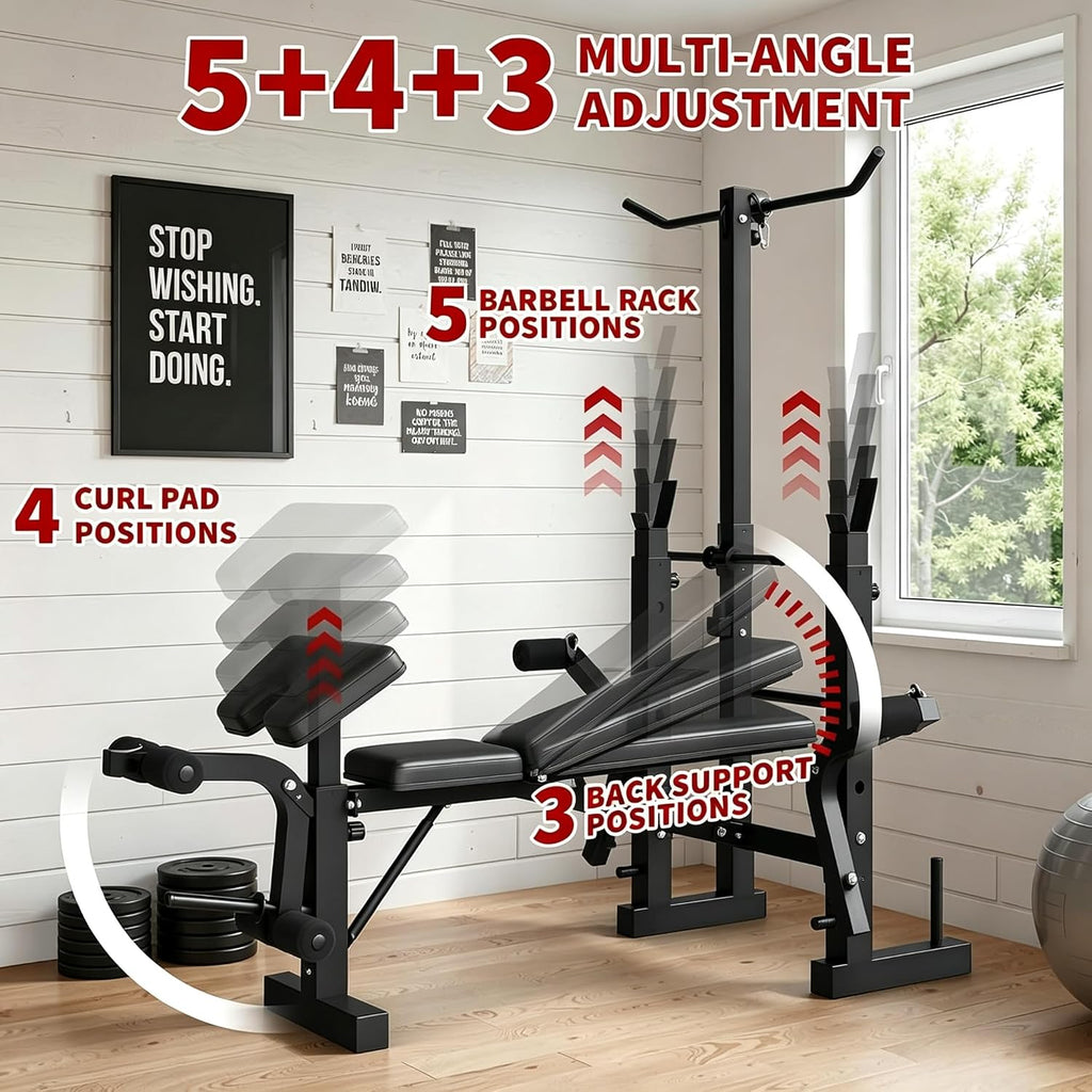 8-in-1 Foldable Weight Bench Home Gym Set