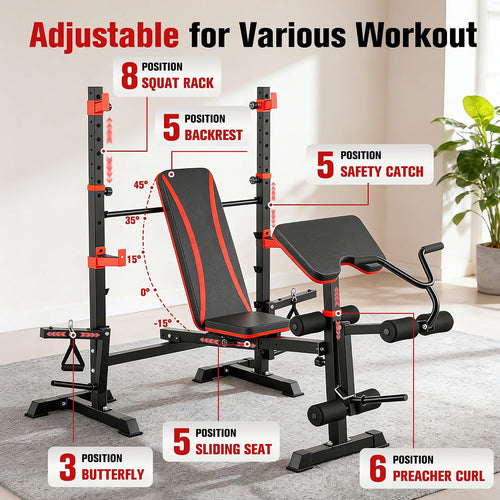1500LBS 8 IN 1 Olympic Weight Bench Set