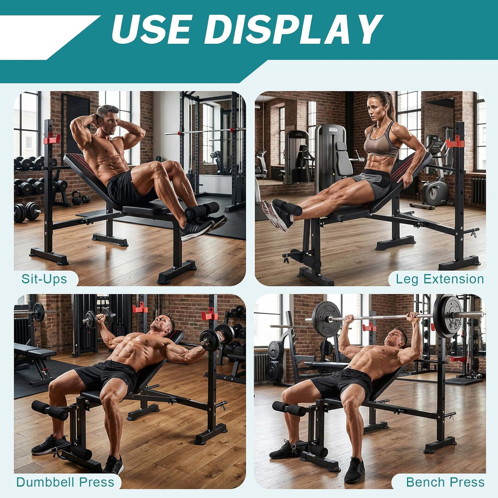 Adjustable Foldable Weight Bench Set with Rack