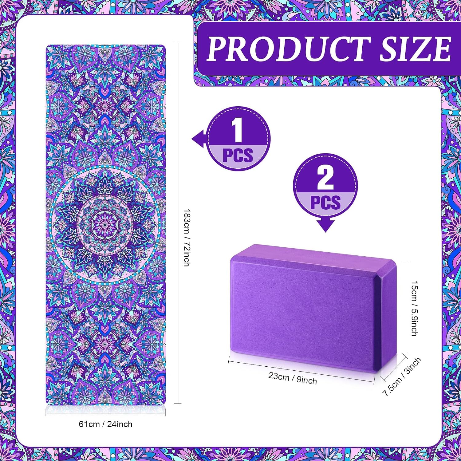 3 Pcs 6MM Non Slip Yoga Mat Set