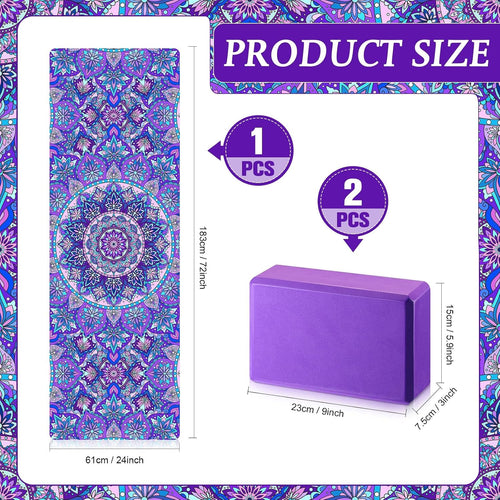 3 Pcs 6MM Non Slip Yoga Mat Set