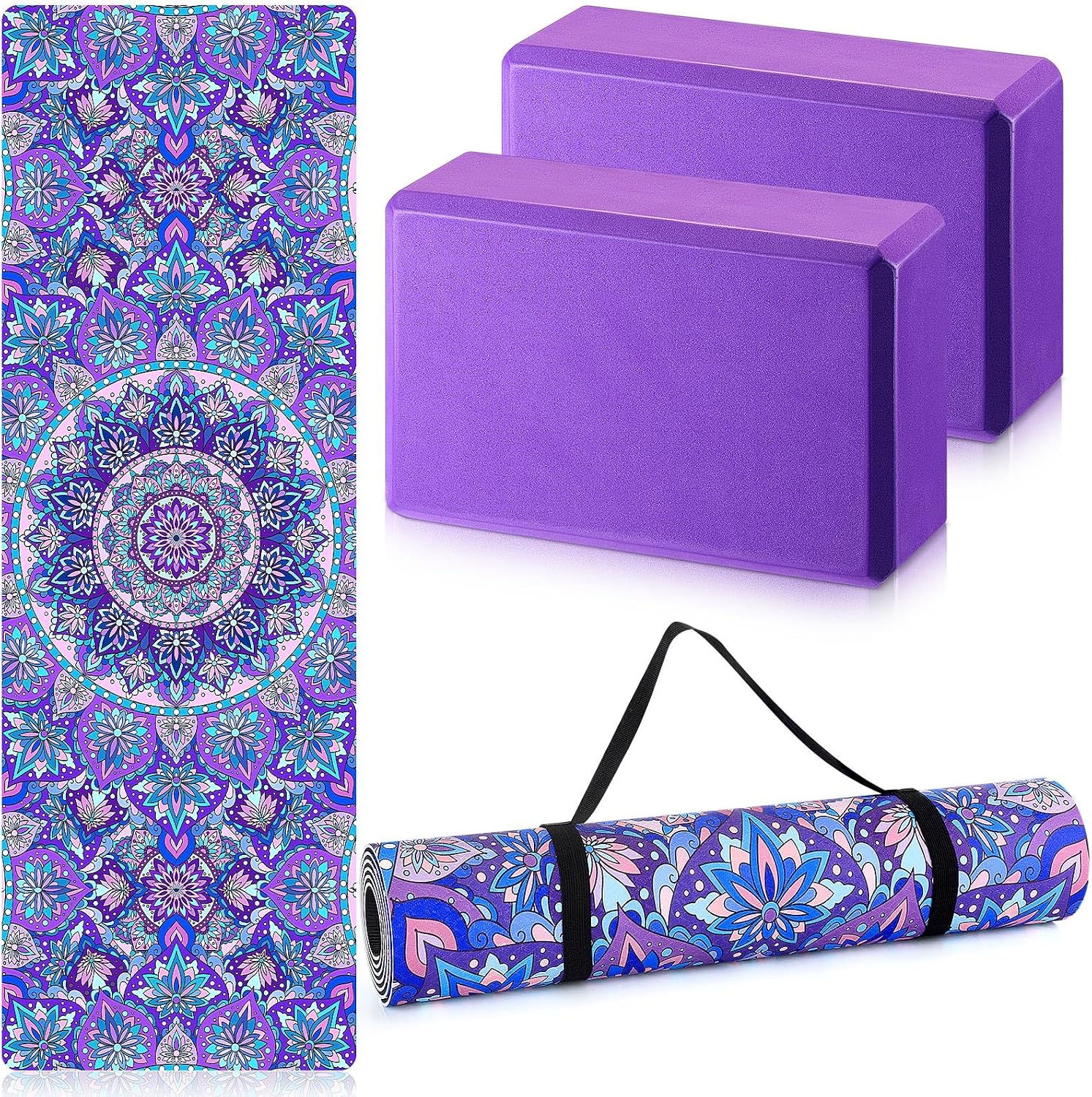 3 Pcs 6MM Non Slip Yoga Mat Set