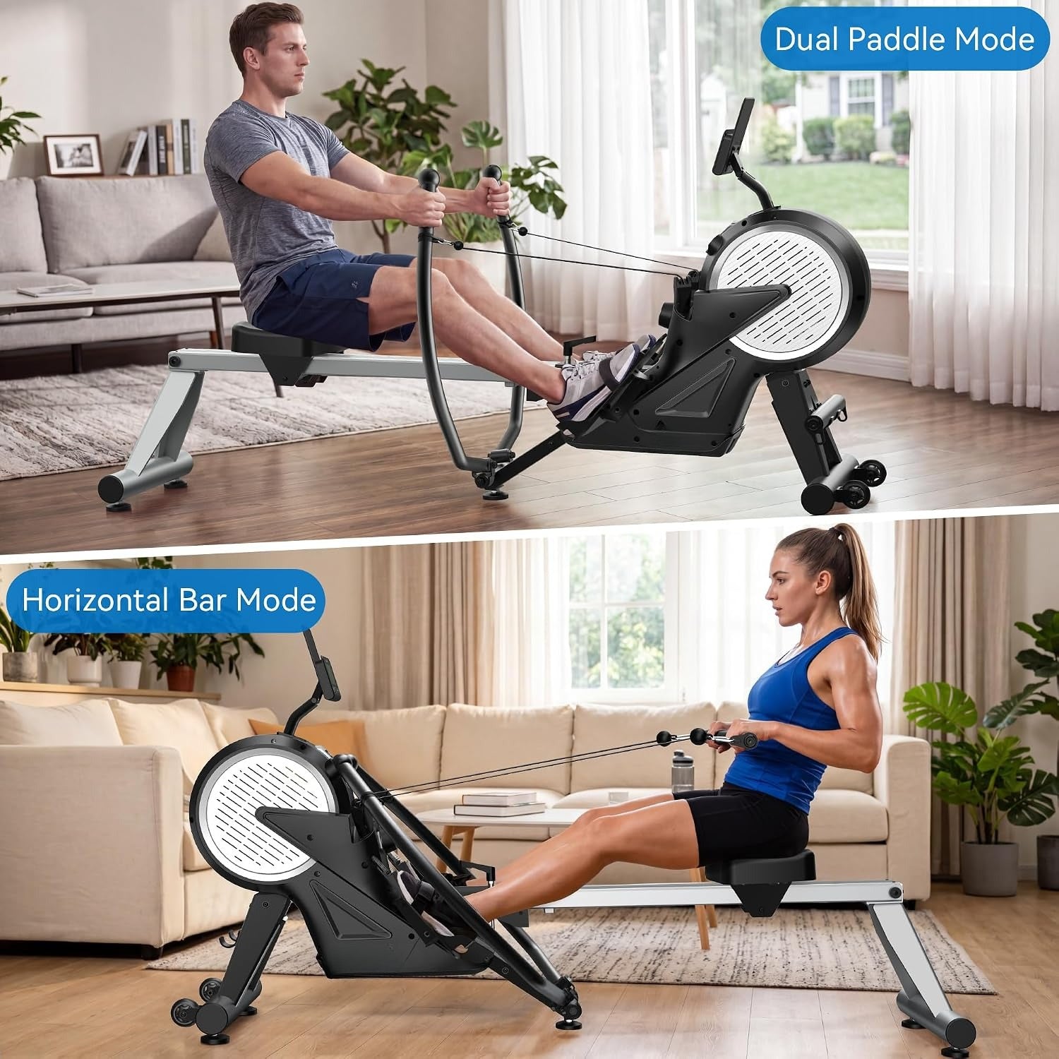 Dual Resistance Foldable Rowing Machine for Home
